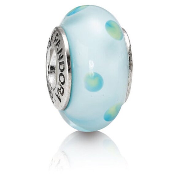 Authentic Pandora Retired Teal Murano Polka Dot Charm 790605 Glass - Picture 7 of 7